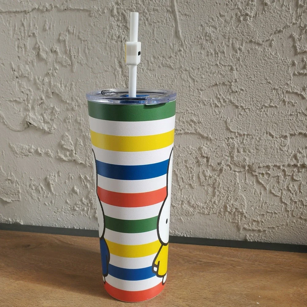 Miffy Stainless Steel Insulated Tumbler Straw Rainbow Stripes 16 oz Kawaii Bunny